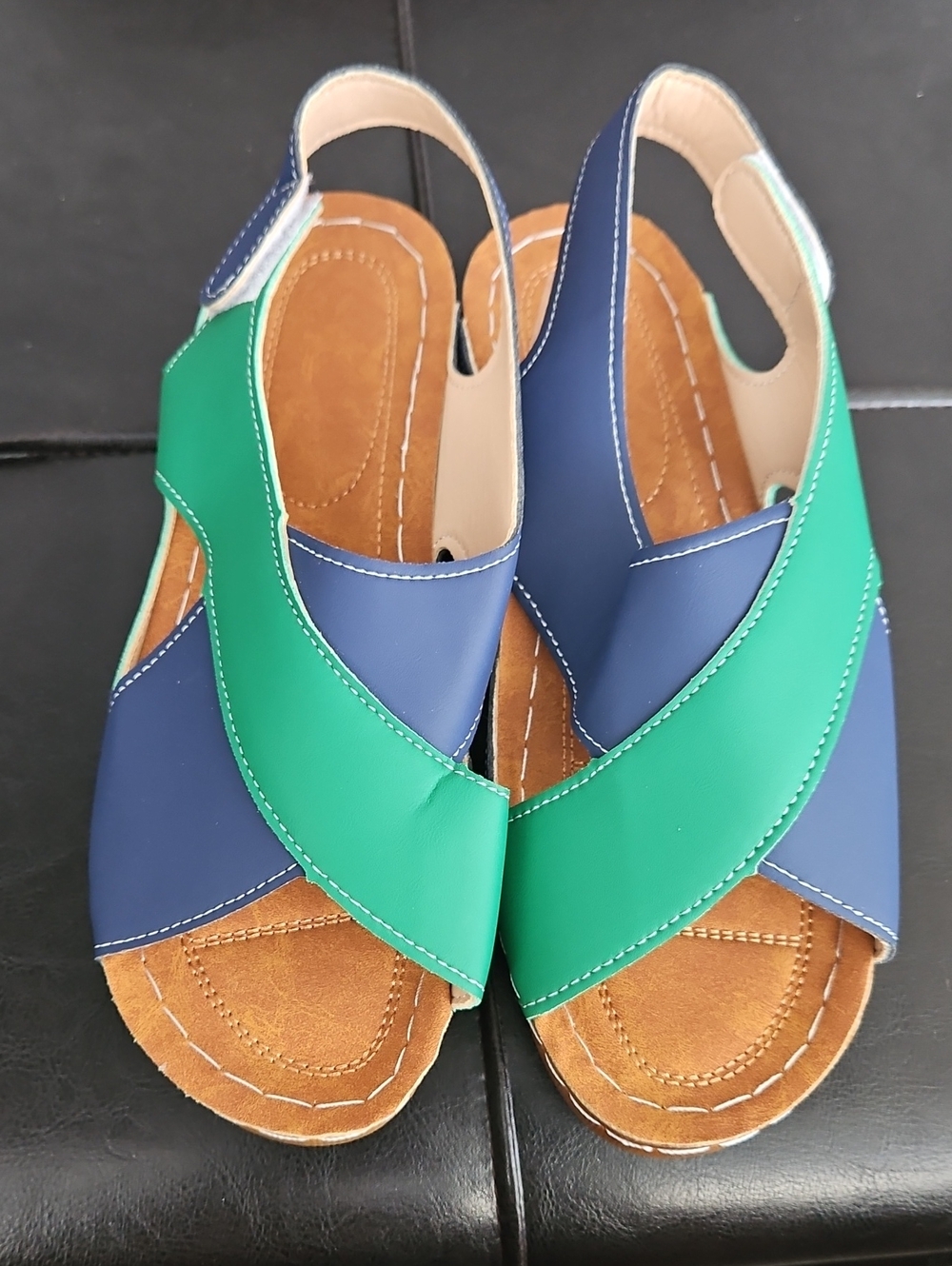 Women’s Green & Navy Crisscross Slingback Sandals Size 40 Equivalent To US 9